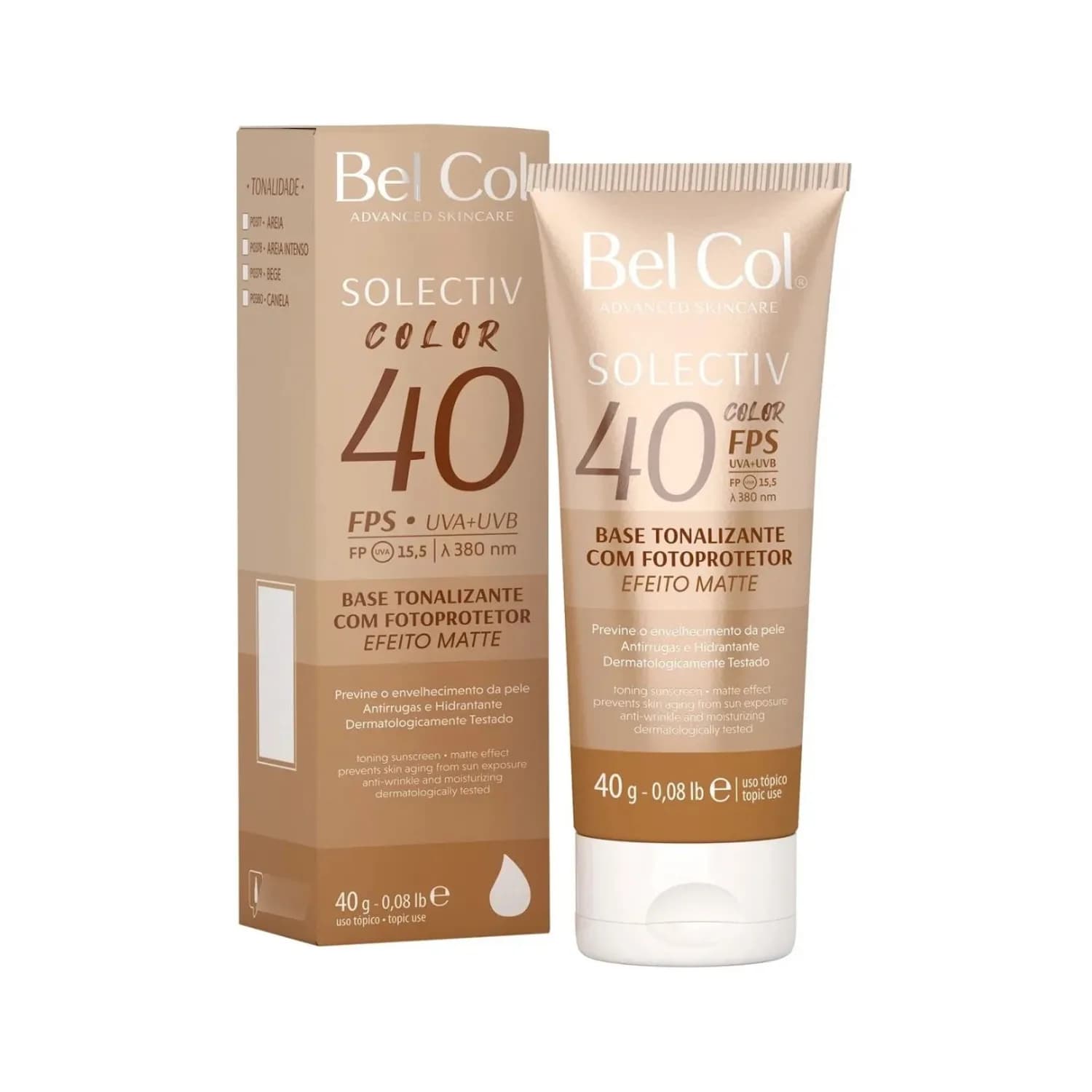 Bel Col Filtro Solar Base Solectiv Color FPS 40 Skincare 40g